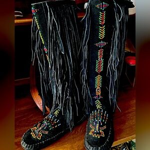 Black Beaded Moccasin Boots
